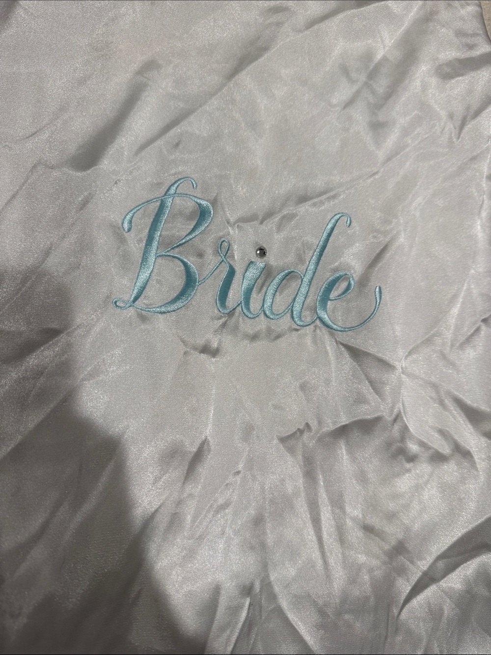 Bride Embroidered Satin Robe — Light Blue Script